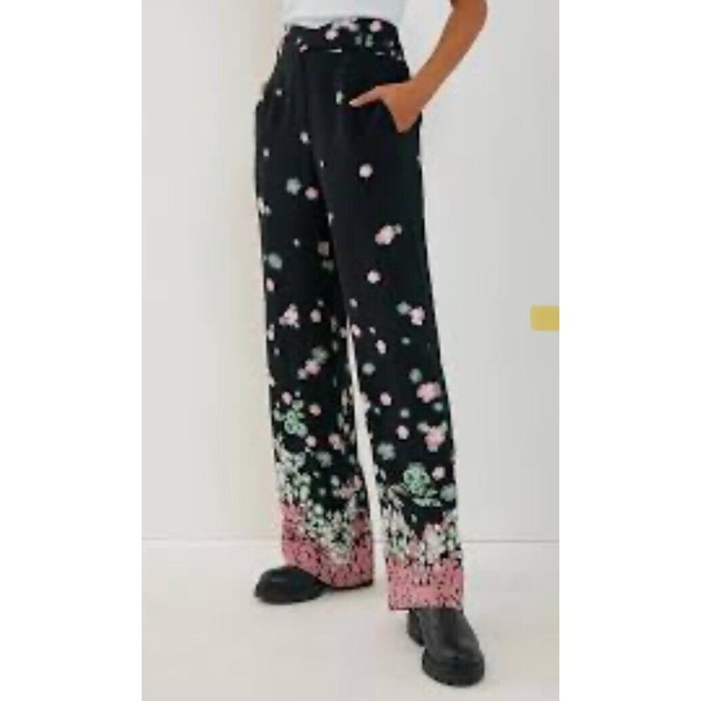 Anthropologie Pants Slacks Ella Wide-Leg Floral Black Size 8 NWT